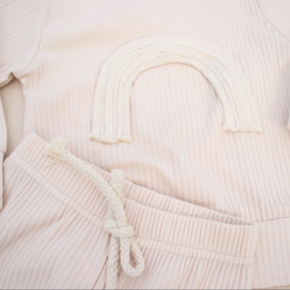 Ribbed Rainbow Appliqué Jogger Set Cream - Picture 3 of 8